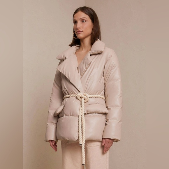 NWT A.L.C. Liam Faux Leather Rope Belt Puffer Coat Jacket in Fog $695 size M - Picture 1 of 16